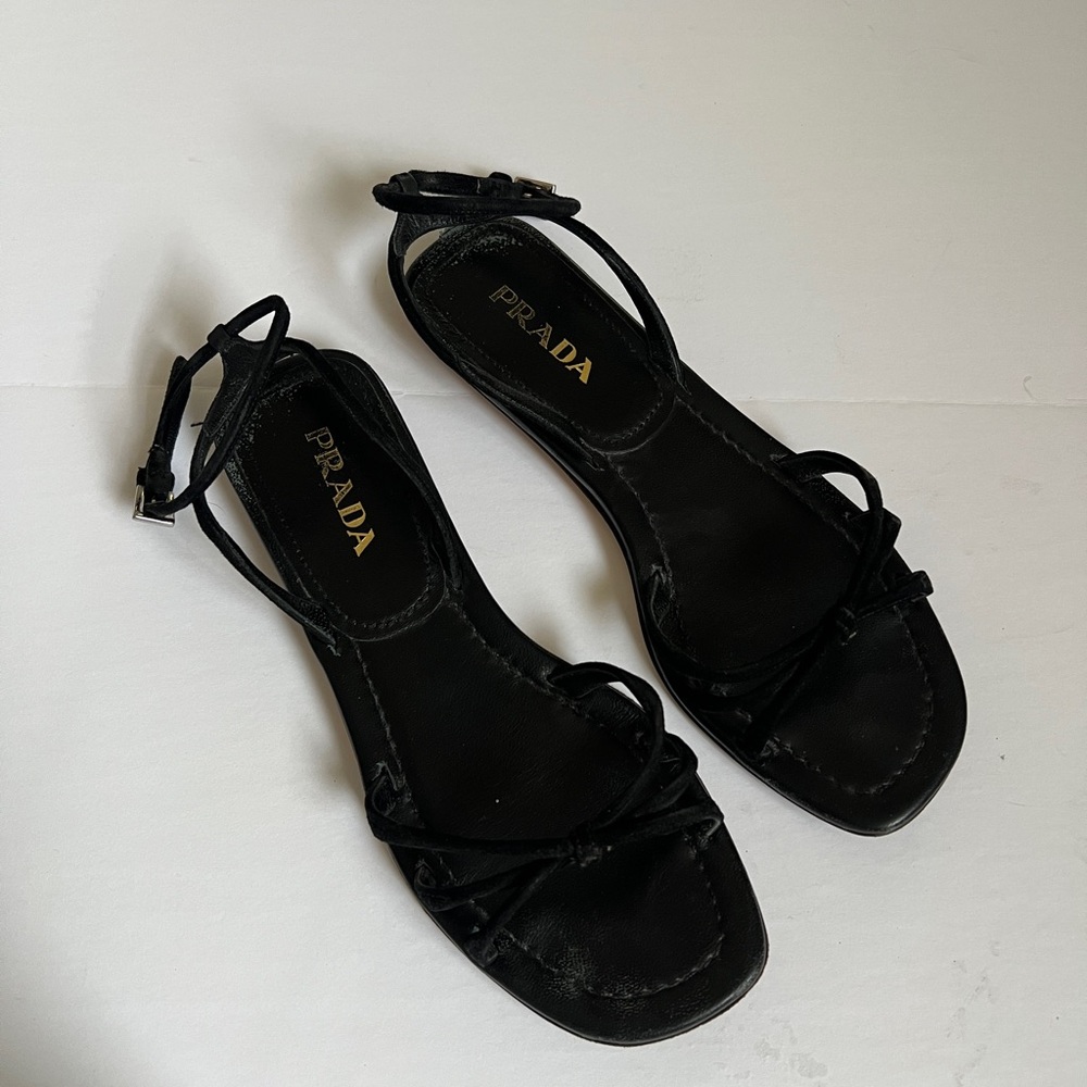 Prada Black Leather Strappy Ankle-Sandal